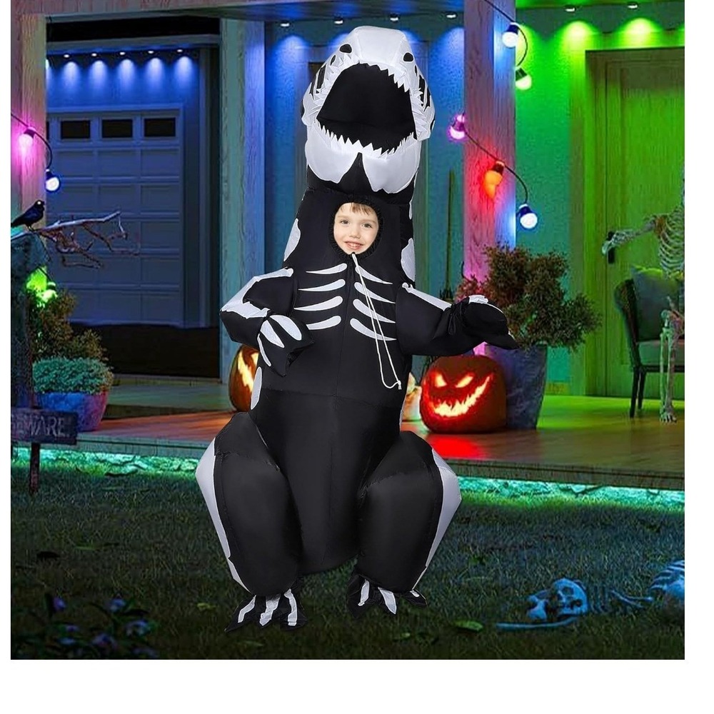 Lulu Home Inflatable Skeleton T-Rex Costume Kids Black Dinosaur 6.5FT 21224B K1 - Picture 2 of 13